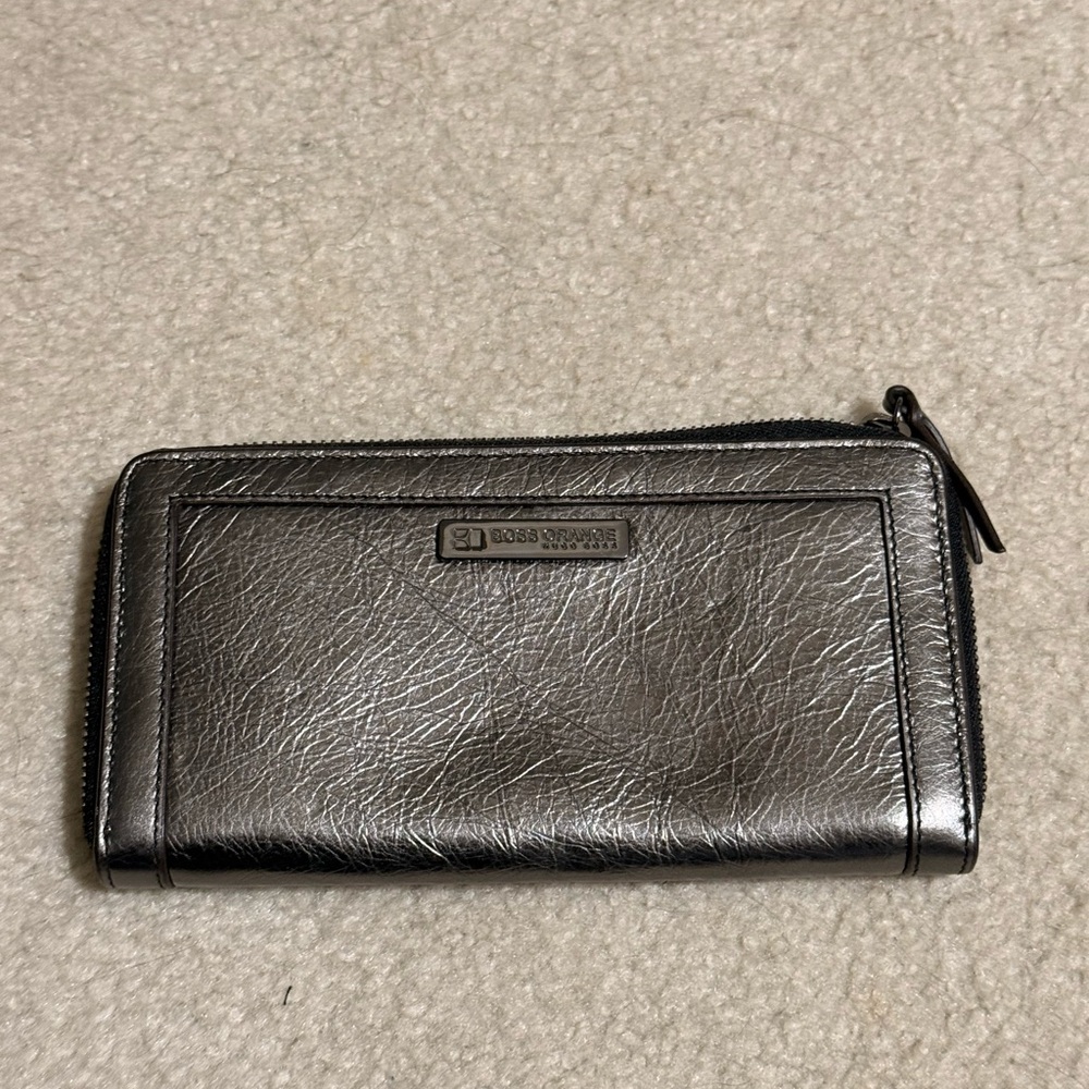 Boss Orange Metallic Silver Wallet 3/4 zip